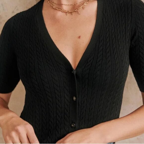BEST Sezane Lisie Jumper Cardigan Black Noir French Knit - Picture 2 of 7